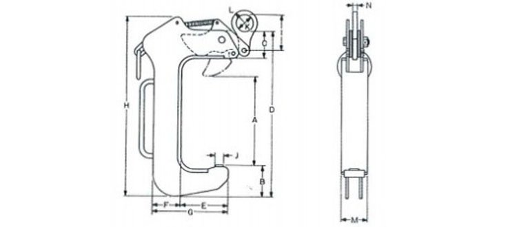 鷹牌CCL型立柱鋼板起重鉗尺寸圖