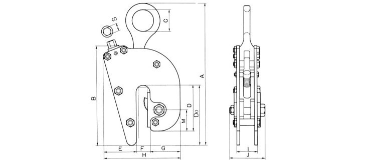 FL V無傷鋼板吊鉗尺寸圖