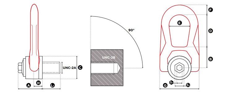 DSR+C型盧森堡萬向旋轉吊環尺寸圖