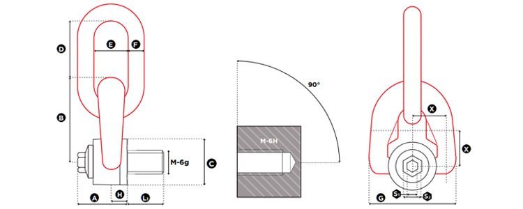 TSR型盧森堡旋轉吊環尺寸圖