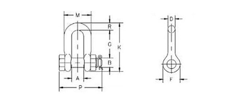 Crosby G2150D弓形卸扣尺寸圖