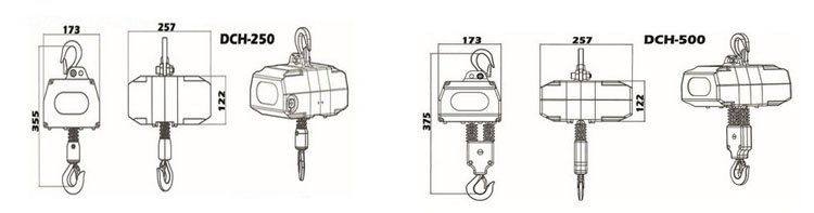 DUKE充電式環鏈電動葫蘆尺寸圖