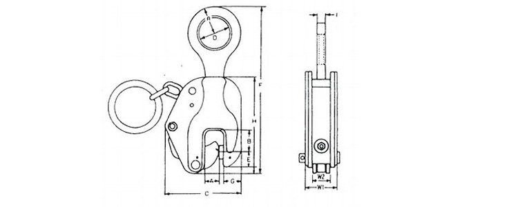 EK型豎吊鋼板鉗結構尺寸圖