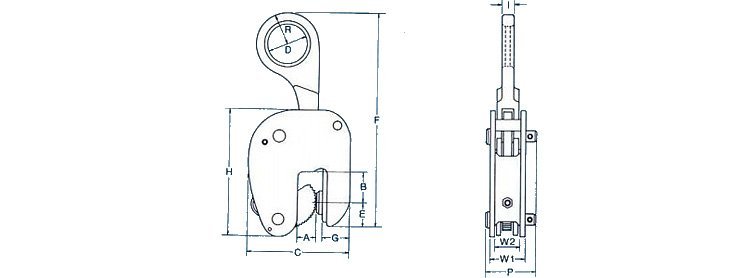 WOL型豎吊鋼板鉗結(jié)構(gòu)尺寸圖 WOL型豎吊鋼板鉗結(jié)構(gòu)尺寸圖