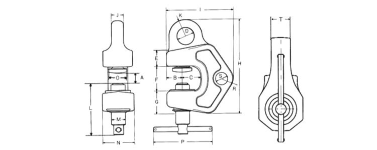 SBB型螺旋鋼板鉗結構尺寸圖